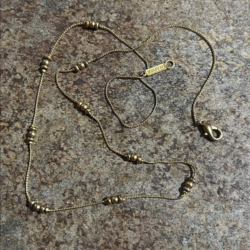Vintage Necklace - Napier Bead Gold Tone Skinny Chain Necklace 24 Inch